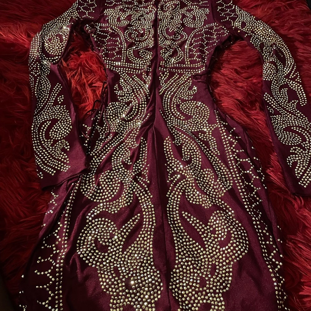 Elegant Burgundy Embellished Dress